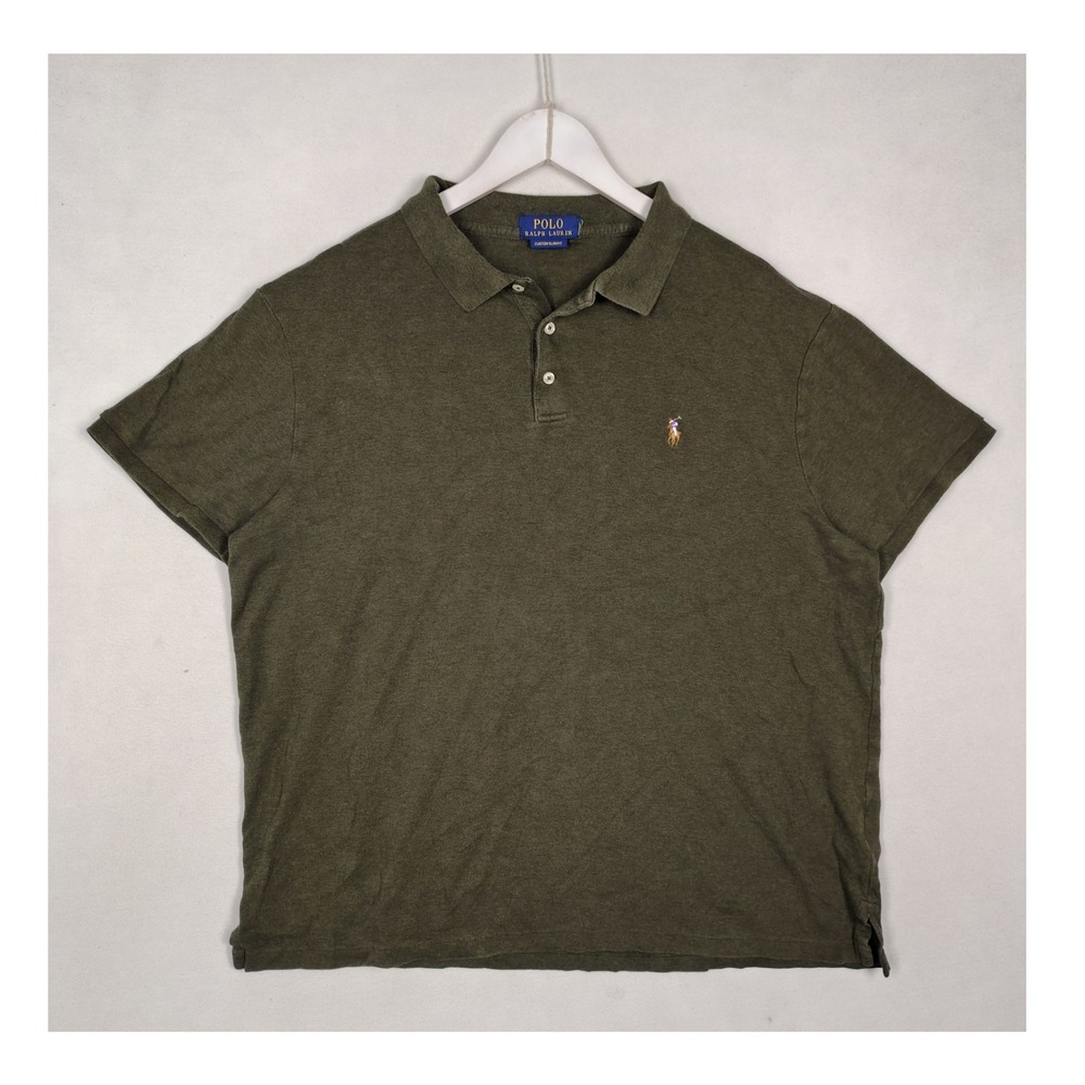 Polo Ralph Lauren Mens Custom Slim Fit Olive Green Short Sleeve Polo Shirt XXL